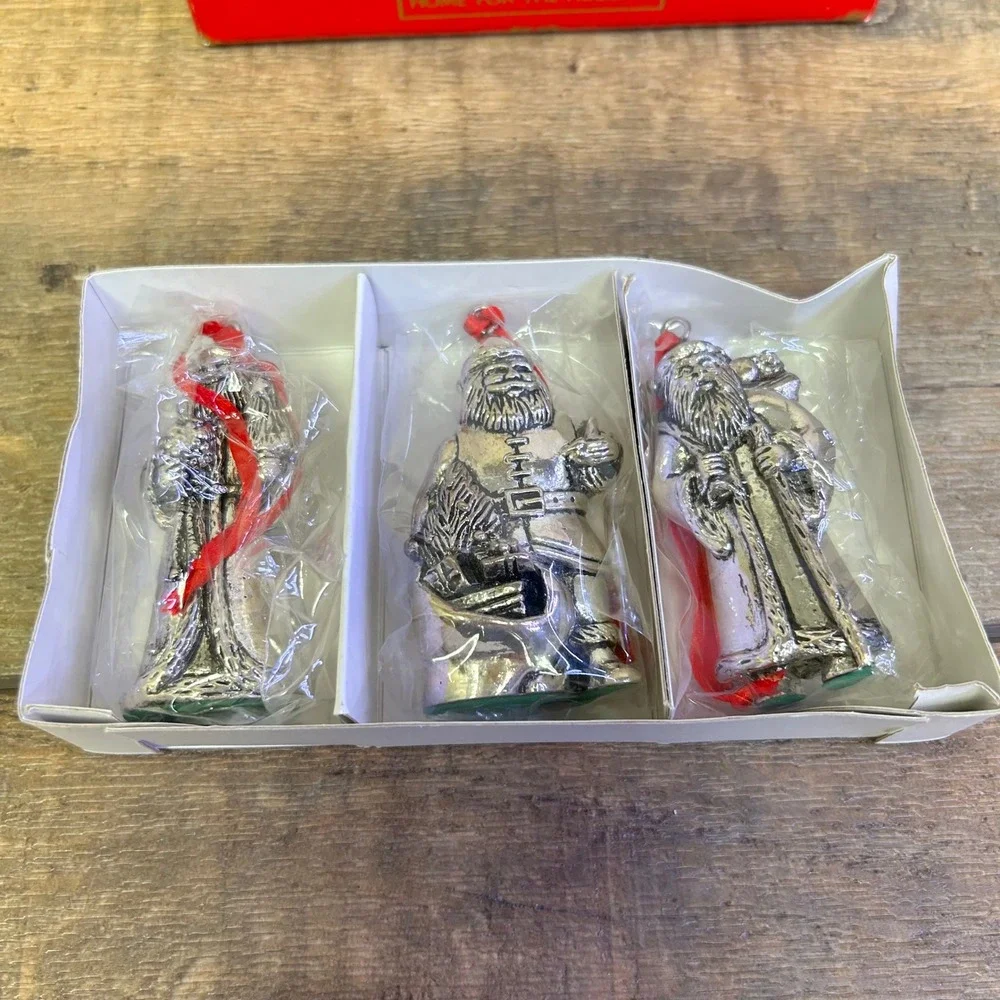 NIB Home For The‎ Holidays Silverplate Santa Ornaments Set of 3 Christmas Decor